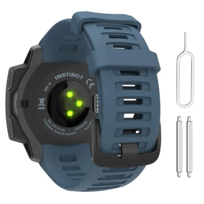 Afbeelding van MoKo Armband compatibel met Garmin Instinct/Instinct Solar/Tactical/Instinct 2 GPS smartwatch, 22 mm, zachte siliconen, orkaan blauw