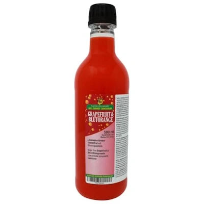 Afbeelding van Sodaconcentraat zonder grapefruitsuiker en bloedsinaasappel, de 500 ml fles geeft 12,5 liter drank, aspartaamvrij, suikervrij, caloriearm, nasmaak
