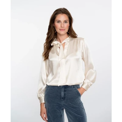 Afbeelding van Geisha Blouse Satin Bow Gebroken wit S