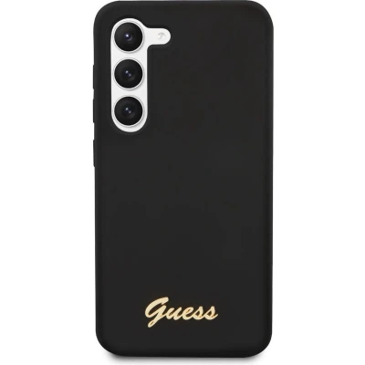 Afbeelding van Guess Samsung Galaxy S23+ Hoesje Siliconen Hard Case Gold Logo Zwart
