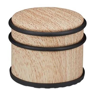 Afbeelding van Relaxdays Deurstopper binnen deurbuffer 8 cm houtlook deurhouder roestvrij staal
