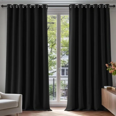 Afbeelding van Deconovo warmte isolerende verduisterende Gordijnen modern design met ringen, voor woonkamer en slaapkamer, oogjes, 229 x 183 cm (breedte hoogte), hemelsblauw, 2 stuks