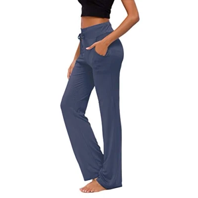 Afbeelding van Yogabroek voor dames met zakken, rechte pijpen, comfortabel, trekkoord, lange en actieve broek, Navy Blauw