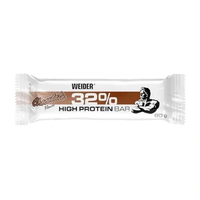 Afbeelding van WEIDER 32% Protein Bar, heerlijke proteïnereep met fijne chocolade, hoog eiwitgehalte, energiereep, krachttraining, 12 x 60 g