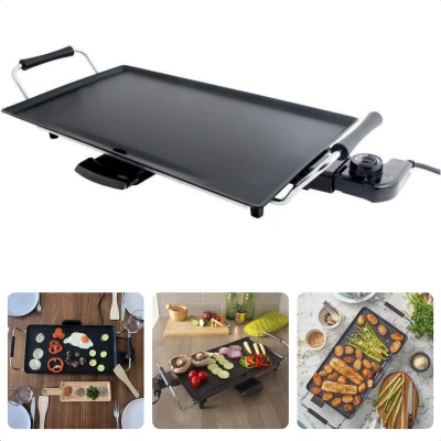 Afbeelding van Cheqo® Tafelgrill Grillplaat Bakplaat Teppan Yaki Teppanyaki Gourmetten 47cm Anti aanbaklaag Met Lekbak &amp; Thermostaat 2000W