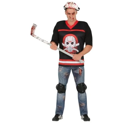 Afbeelding van FIESTAS GUIRCA Hockeykiller jazzkostuum met moordenaar masker voor heren, maat 52 54 L