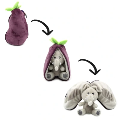 Afbeelding van Flipetz 2 in 1 Knuffel Velvet de Olifant / Aubergine 13 x 10 24 cm Les Déglingos