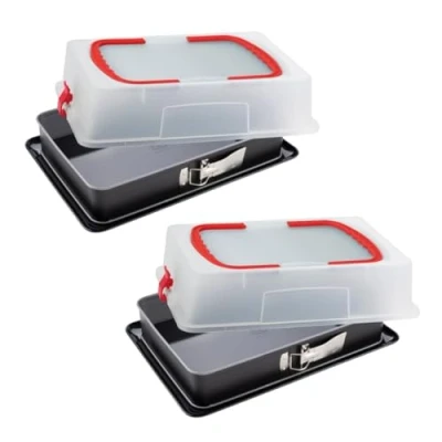 Afbeelding van Dr. Oetker 9930650 set van 2 rechthoekige springvormen met transportdeksel, lasagne schaal, taartvorm, ovenschaal, staal, 42 x 29 7 cm