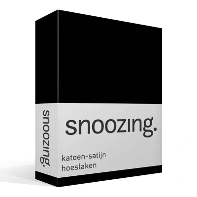 Afbeelding van Snoozing Katoen satijn Hoeslaken Tweepersoons 140x220 cm Zwart