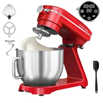 Afbeelding van Chefree Professionele keukenmachine, kneedmachine, roestvrijstalen kom, 7 liter, met 10 snelheden, 3 mixers, vermogen 1800 W, rood, M500