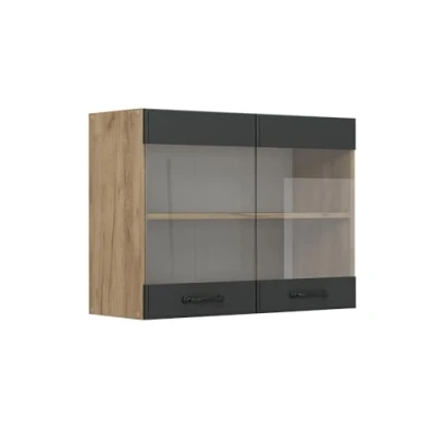 Afbeelding van Vicco Glazen keukenkast R Line, Antraciet landhuis/Krachtige eik goud, 80 cm