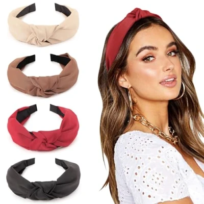 Image de DRESHOW 4 Pièces Bandeaux pour Femmes et Filles Plastique Noué Bandeau Mode Boho Large Barrettes à Cheveux Non glissant Accessoires