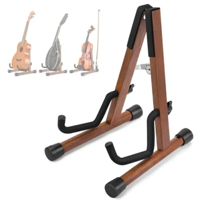 Afbeelding van Donner Ukelelenstandaard van hout voor viool / ukelele mandoline in A vorm, handgemaakt, acaciahout 21/23/26 ukelele, met strik, stijl A/F (DS 3U)