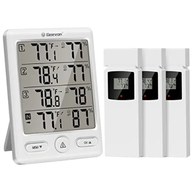 Afbeelding van Geevon Draadloze binnen en buitenthermometer met 3 afstandsbedieningssensoren, thermometer, hygrometer, vochtigheid, digitaal, temperatuur vochtigheidsmeter bereik van 60 m