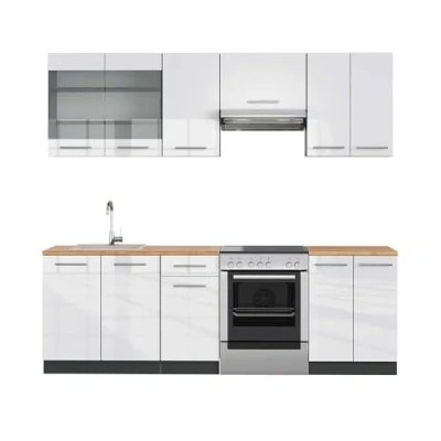 Afbeelding van Vicco Complete keukeneenheid Fame Line, Wit hoogglans/antraciet, 240 cm , WB Eik