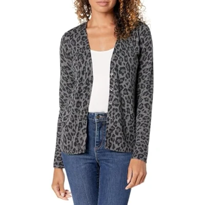 Image de Amazon Essentials Cardigan léger à col en V (grande taille disponible) Kvinnors, Charbon Chiné Animal, XXL