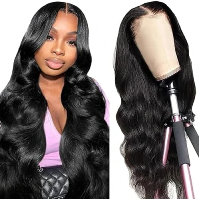 Afbeelding van Tuheerst Body Wave Menselijk Haar Pruik Echt Natuurlijk Zwart 4X4 Lace Sluiting Lijm Wear and Go 100% Onverwerkt Braziliaans Virgin Geen Smell Tangle voor Vrouwen 55 cm