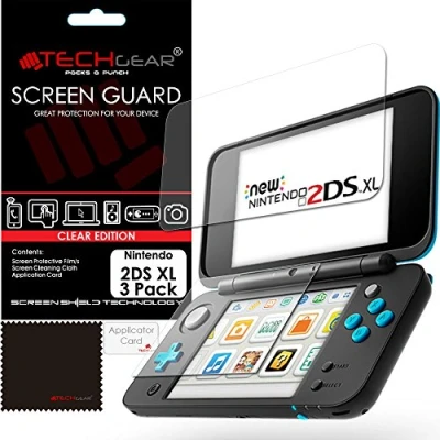 Afbeelding van TECHGEAR Nintendo 2DS XL hoge en onderste displaybeschermfolie, transparant, compatibel met boven onder