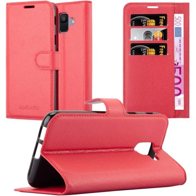 Afbeelding van Cadorabo Hoesje geschikt voor Samsung Galaxy A6 2018 in KARMIJN ROOD Beschermhoes met magnetische sluiting, standfunctie en kaartvakje Book Case Cover Etui