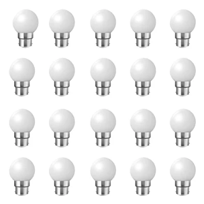 Afbeelding van HUAMu B22 bajonetlampen, 20 stuks, 2 W (komt overeen met W), spaarlamp, golfbal, BC Party Small/mini lampen, warm wit