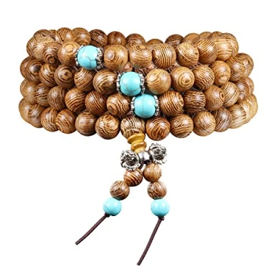 Afbeelding van 108 Tibetaans boeddhistische meditatiekralenarmband, natuurlijke malahouten kralenketting, één maat, hout, zonder steen, Hout