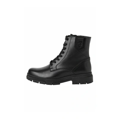 Afbeelding van Tamaris Enkellaarsjes met plateauzool, Dames, Maat: 40, Black leather Schoenen