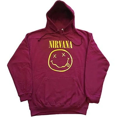Afbeelding van Nirvana Yellow Happy Face Hoodie/trui S Rood