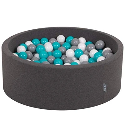 Afbeelding van KiddyMoon 90 x 30 cm/300 ballen met een diameter van 7 cm, rond ballenbad voor baby&#039;s, gemaakt in de EU, donkergrijs: Grijs/wit/turquoise