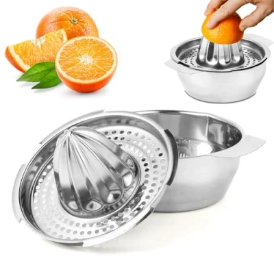 Afbeelding van handmatige citruspers van roestvrij staal, citroenpers, diameter 13,8 cm, vaatwasmachinebestendig, professionele kwaliteit, fruitpers voor citroenen, grapefruit en sinaasappels.