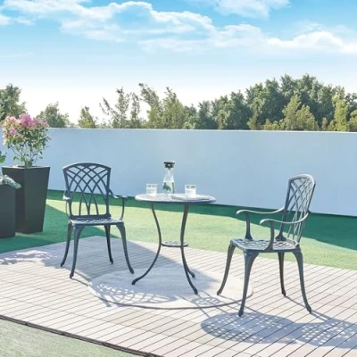 Afbeelding van Bistroset Vena tuinset 3 delig donkergrijs met groene patina casa.pro