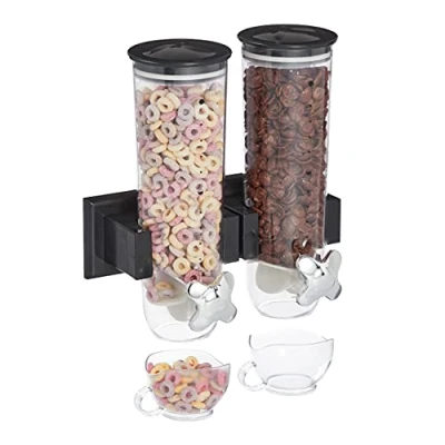 Afbeelding van Relaxdays dubbele cornflakes dispenser muur muesli cereal 1,5 l zwart