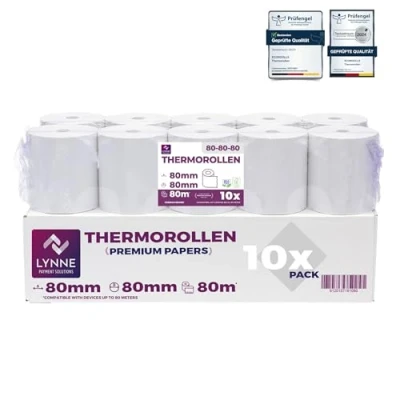 Afbeelding van 5 rollen thermisch papier 80 mm x m 12 voor alle thermo cassetteprinters, BPA vrij (80 m)