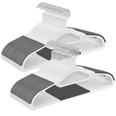 Afbeelding van SONGMICS kleerhangers met 50 stuks, zware kunststof hangers antislip ontwerp, ruimtebesparende van 0,6 cm dikte, 360 draaibare haak, 42 lang, wit en donkergrijs CRP020W02