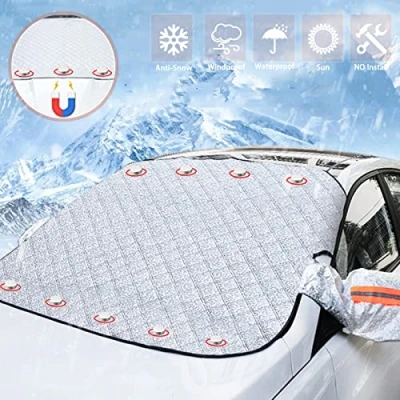 Afbeelding van Anti Vries Deken Auto Magnetisch, Ijssdeken Voorruitbeschermer Afdekzeil Sneeuw Vorst Ijs Warmte Zonwering Zonnescherm Voorruit Cover Universeel Maat 9 magneten