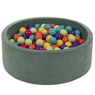 Afbeelding van KiddyMoon rond ballenbad fluwelen 90x30cm/200 ballen ∅ 7cm ballenbakken voor baby&#039;s speelbad peuters, made in the eu, forest green: lichtgroen/geel/turquoise/oranje/donkerroze/paars