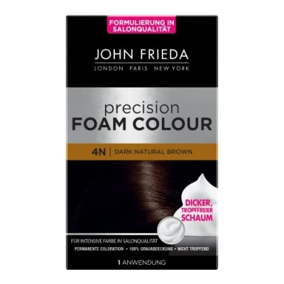 Afbeelding van John Frieda Precision Foam Colour 4N Dark Natural Brown donkerbruin permanente haarkleuring in schuimvorm, perfecte en gelijkmatige dekking, 1 keer