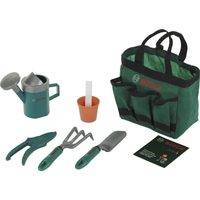 Afbeelding van Klein Toys Bosch tuin 6 delige tuintas schop, hark, plantenpot, gieter, snoeischaar, plantinstructies en stokjes groen