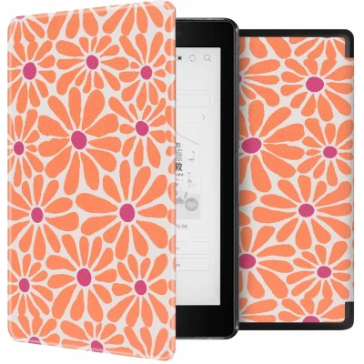 Afbeelding van imoshion Ereader Cover / Hoesje Geschikt voor Kobo Aura One Design Sleepcover Bookcase zonder stand Orange Flowers Connect