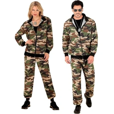 Afbeelding van W WIDMANN Kostuum, trainingspak, camouflage, leger, soldaat, jaren 80, joggen, Bad Button Outfit