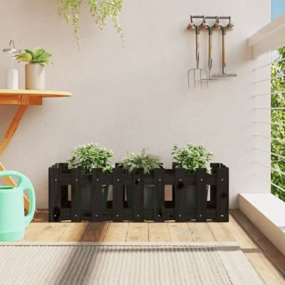 Afbeelding van Plantenbak verhoogd hekontwerp 100x30x30 cm grenenhout zwart