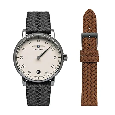 Afbeelding van Zeppelin Dameshorloge met leren band 36 mm ETA Quartz Monotimer datum 8643, Beige, Riemen