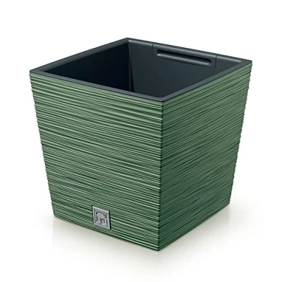 Afbeelding van Prosperplast Plantenpot/bloempot Furu Stripes voor buiten kunststof bosgroen vierkant D24 x H23.5 cm