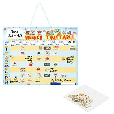Afbeelding van Navaris magnetische weekplanner in het Engels 40 x 32 cm Magneetbord inclusief 98 stickers en stift Uitwisbare familieplanner