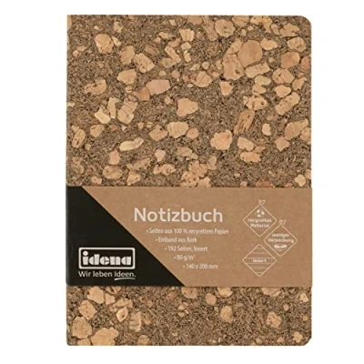 Afbeelding van Idena Notitieboek, gelinieerd, 12252, 20 x 14 cm, 192 pagina&#039;s, van 100% gerecycled papier met kurkdeksel 80 g/m²