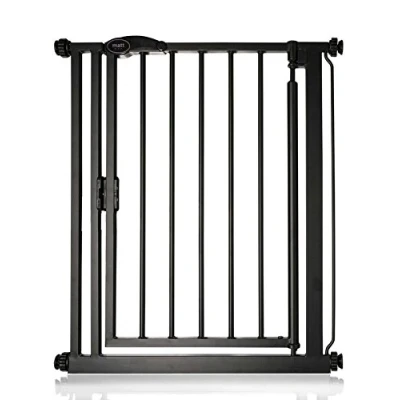 Image de Safetots barrière d&#039;escalier à fermeture automatique par pression, étroite, 68,5 cm 75 cm, noir mat, automatique, de sécurité pour tout petits, installation facile