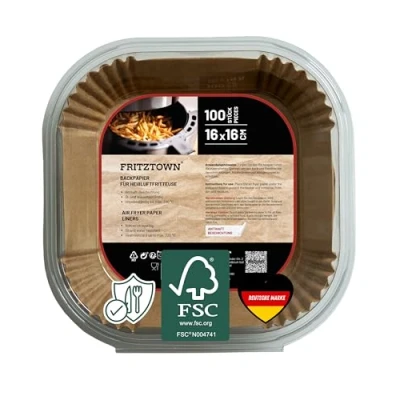 Afbeelding van FRITZTOWN® 100 vellen bakpapier voor heteluchtfriteuse, 16 x cm, vierkant