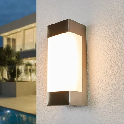 Afbeelding van Lindby Wandlampen buiten 1licht roestvrij staal, polycarbonaat H: 25 cm wit Inclusief lichtbron