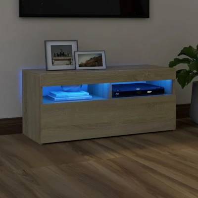 Afbeelding van Tv meubel met LED verlichting 90x35x40 cm sonoma eikenkleurig
