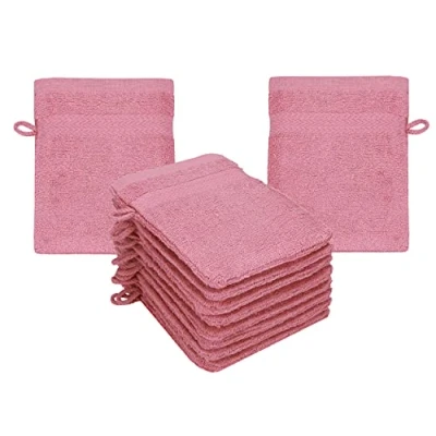 Afbeelding van Premium washandschoenen, 10 delig, badstof washandje gezicht reinigen, van 100% katoen, babywashandje, oudroze