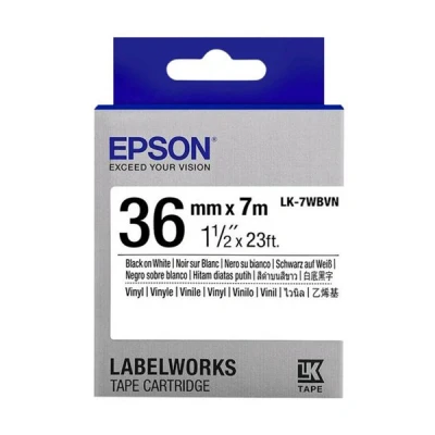 Image de Epson LK 7WBVN Vinyle noir sur blanc Rouleau (3,6 cm x 7 m) 1 cassette(s) bande d&#039;étiquettes pour LabelWorks LW 1000, 300, 400, 600, 700, K400, Z700, Z710, Z900